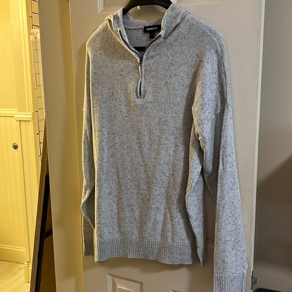 Express Other - EXPRESS MEN Grey Lightweight Quarter Zip Hooded Sweater, Large